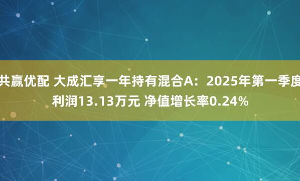 共赢优配 大成汇享一年持有混合A：2025年第一季度利润13.13万元 净值增长率0.24%