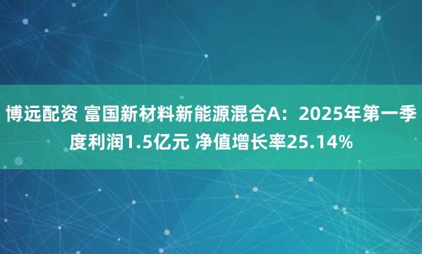 博远配资 富国新材料新能源混合A：2025年第一季度利润1.5亿元 净值增长率25.14%